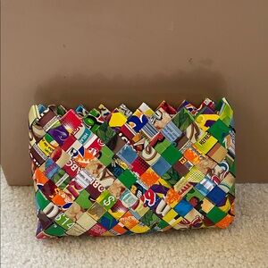 Handwoven Colorful Recycled-Print Women’s Clutch